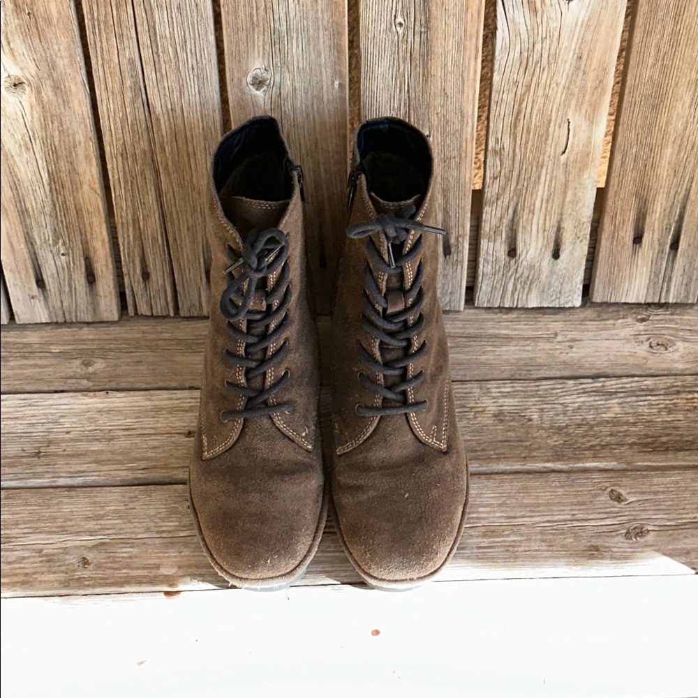 Fly London Olive Brown Suede Leather Lace-Up Combat Ankle Boots